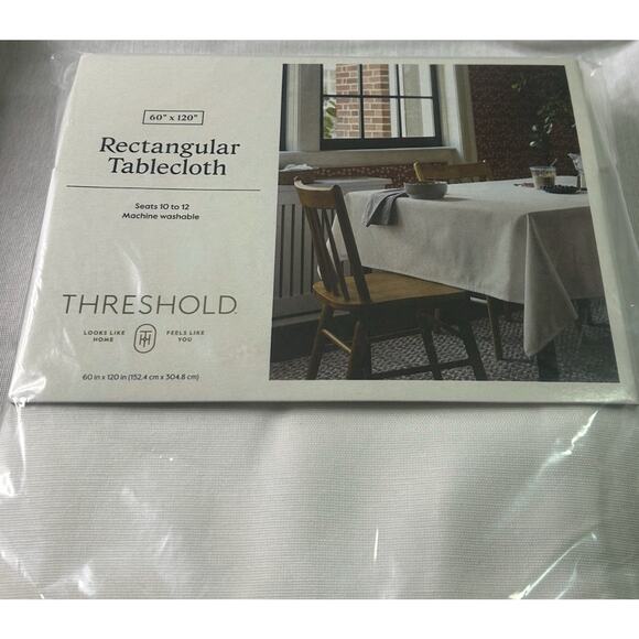 Threshold Rectangular Solid Tablecloth - Neutral W60” x L120” - Seats 10 to 12 - Picture 1 of 6